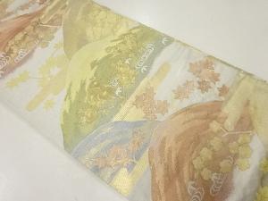 アンティーク　山並に万寿菊・楓模様織出し袋帯（材料）